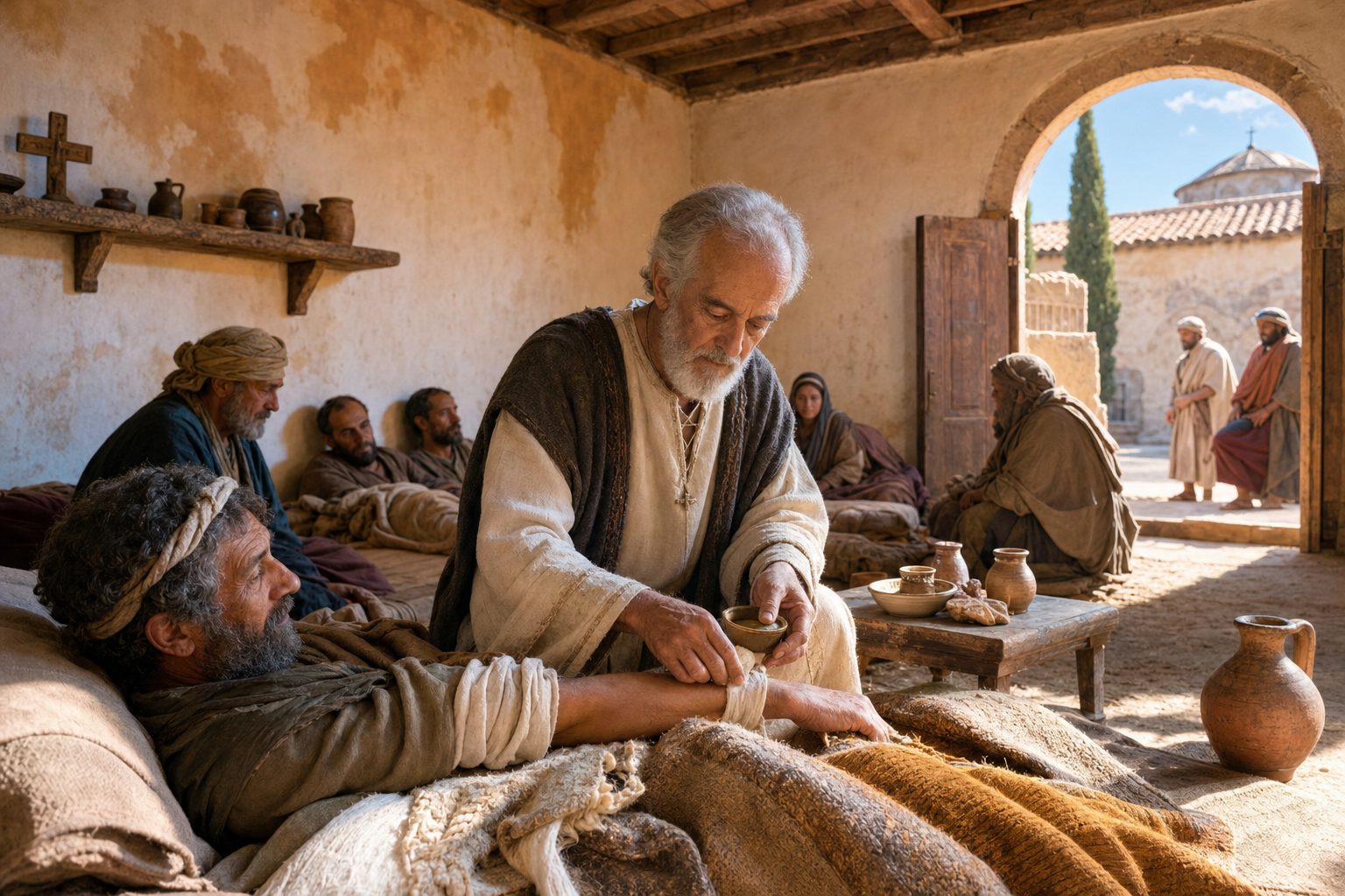 Photo-realistic depiction of the life of our Reverend Father Sampson the Stranger, Orthodox calendar, 2026-07-10, saint_life